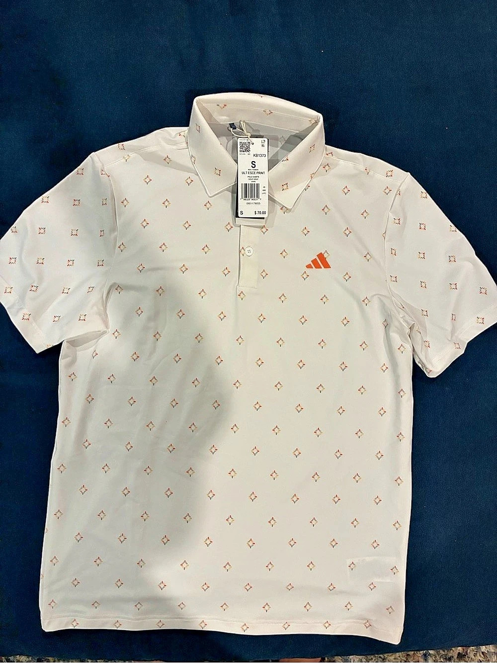 adidas Ultimate Essence PRINT POLO Geometric Polo in White Size Small NWT